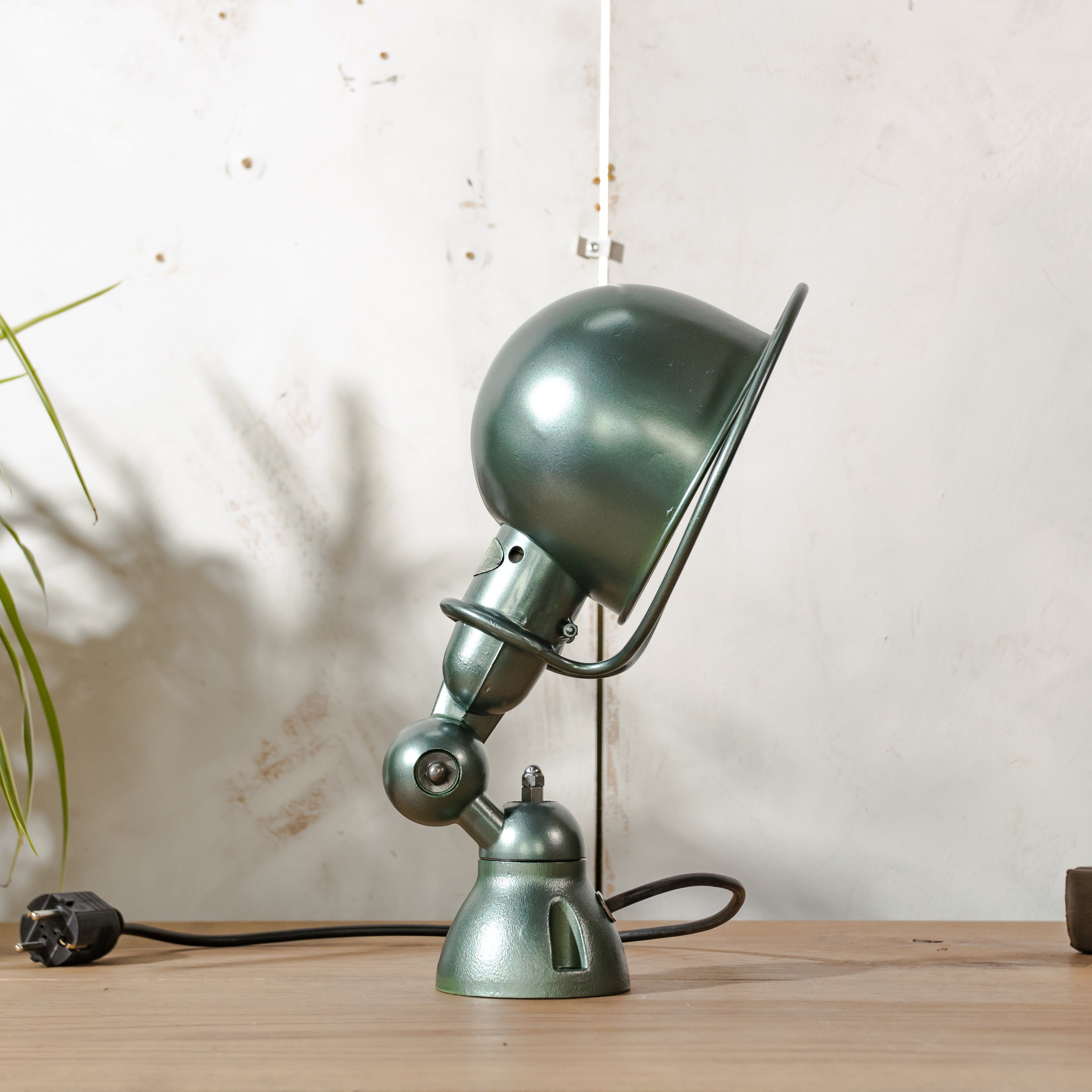 1950s Jieldé Wall Sconce Lamp, Metallic Green Industrial Wall Light, French Loft Lamp by Jean Louis Domecq