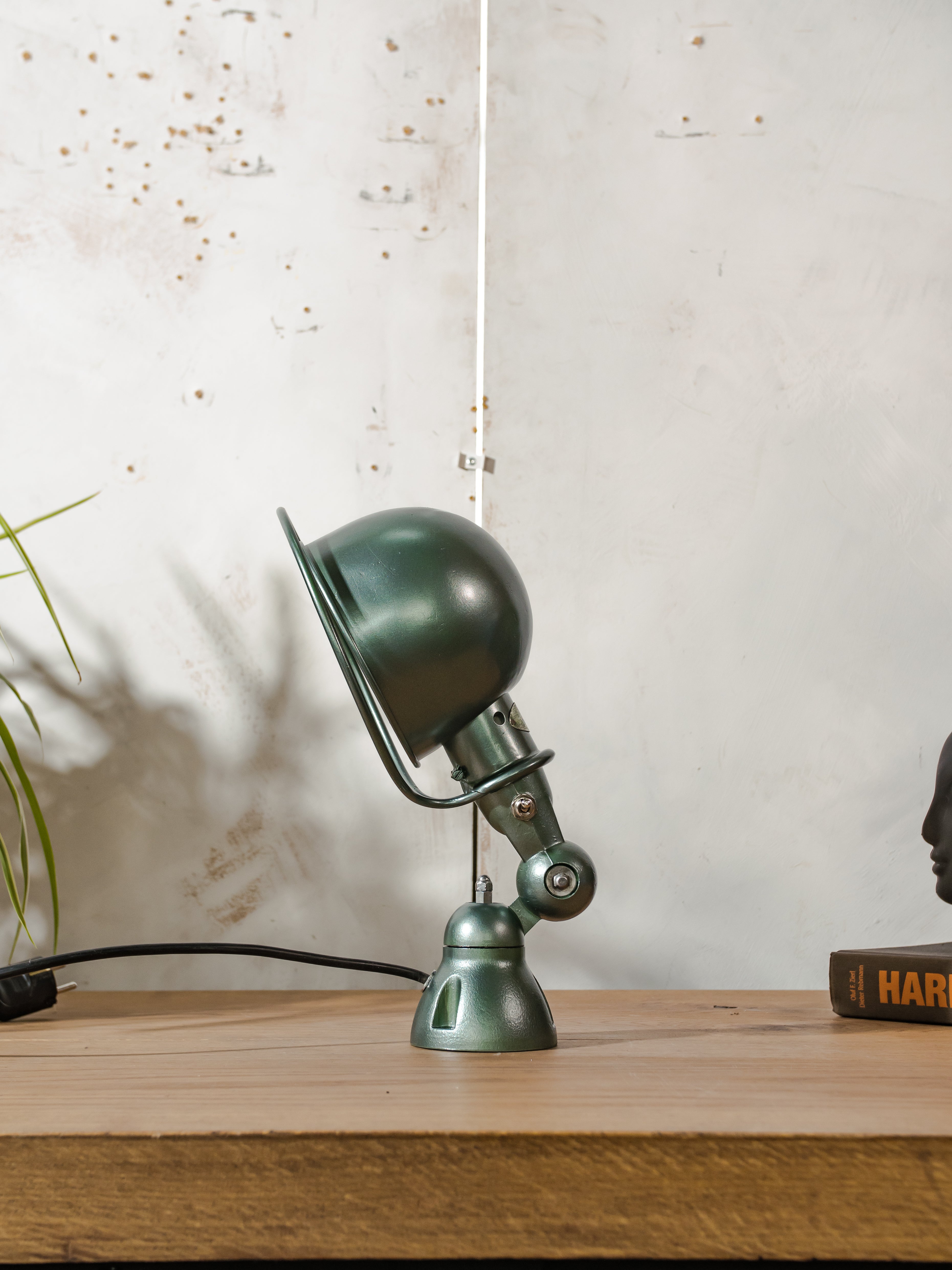 1950s Jieldé Wall Sconce Lamp, Metallic Green Industrial Wall Light, French Loft Lamp by Jean Louis Domecq