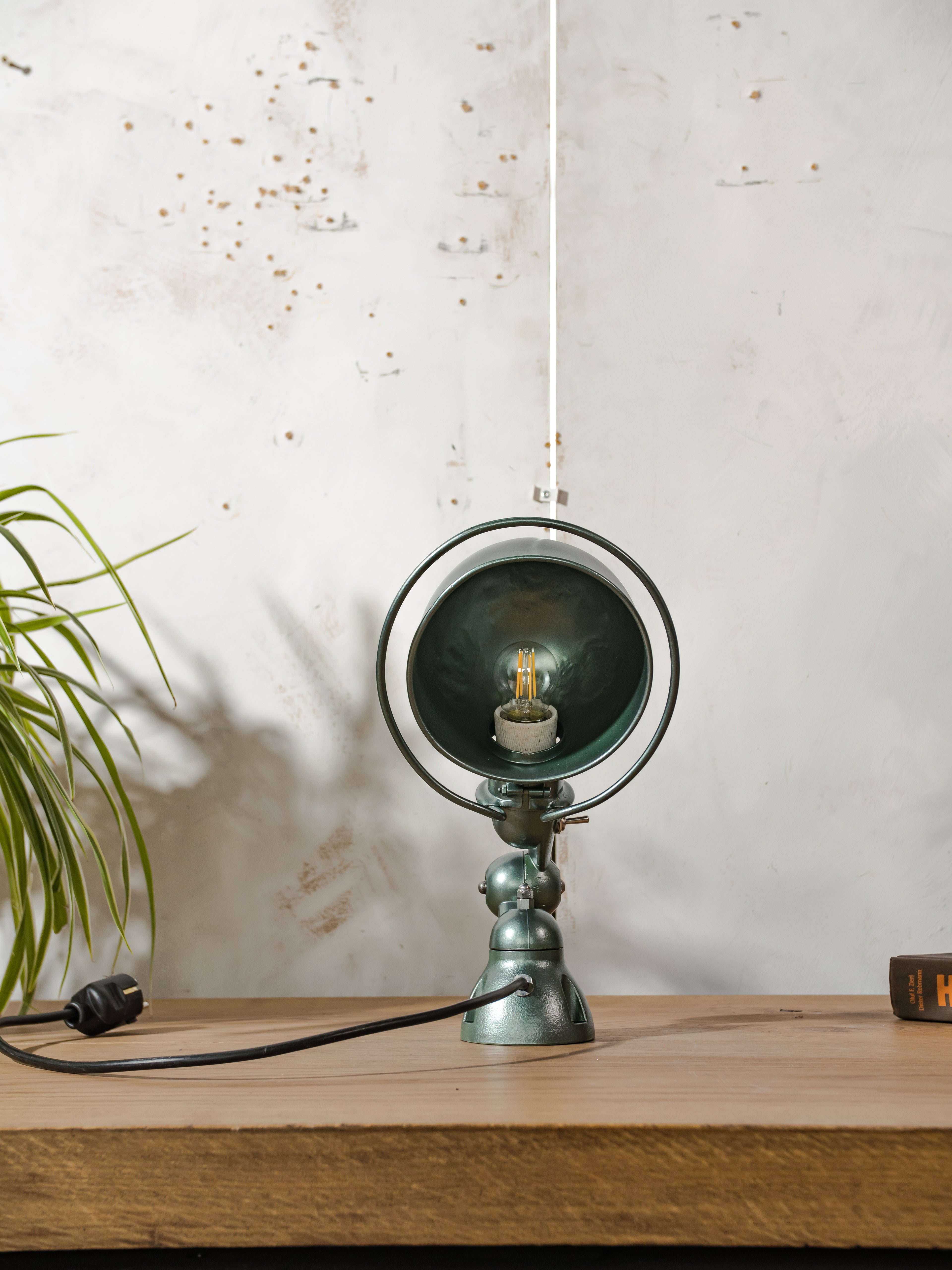 1950s Jieldé Wall Sconce Lamp, Metallic Green Industrial Wall Light, French Loft Lamp by Jean Louis Domecq