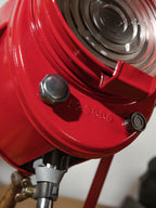 Red 1950s French Theater Spotlight Desk Lamp, Restored A.E. Cremer Paris Stage Light, Retro Industrial Fresnel Spotlight – One of a Kind