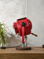 Red 1950s French Theater Spotlight Desk Lamp, Restored A.E. Cremer Paris Stage Light, Retro Industrial Fresnel Spotlight – One of a Kind