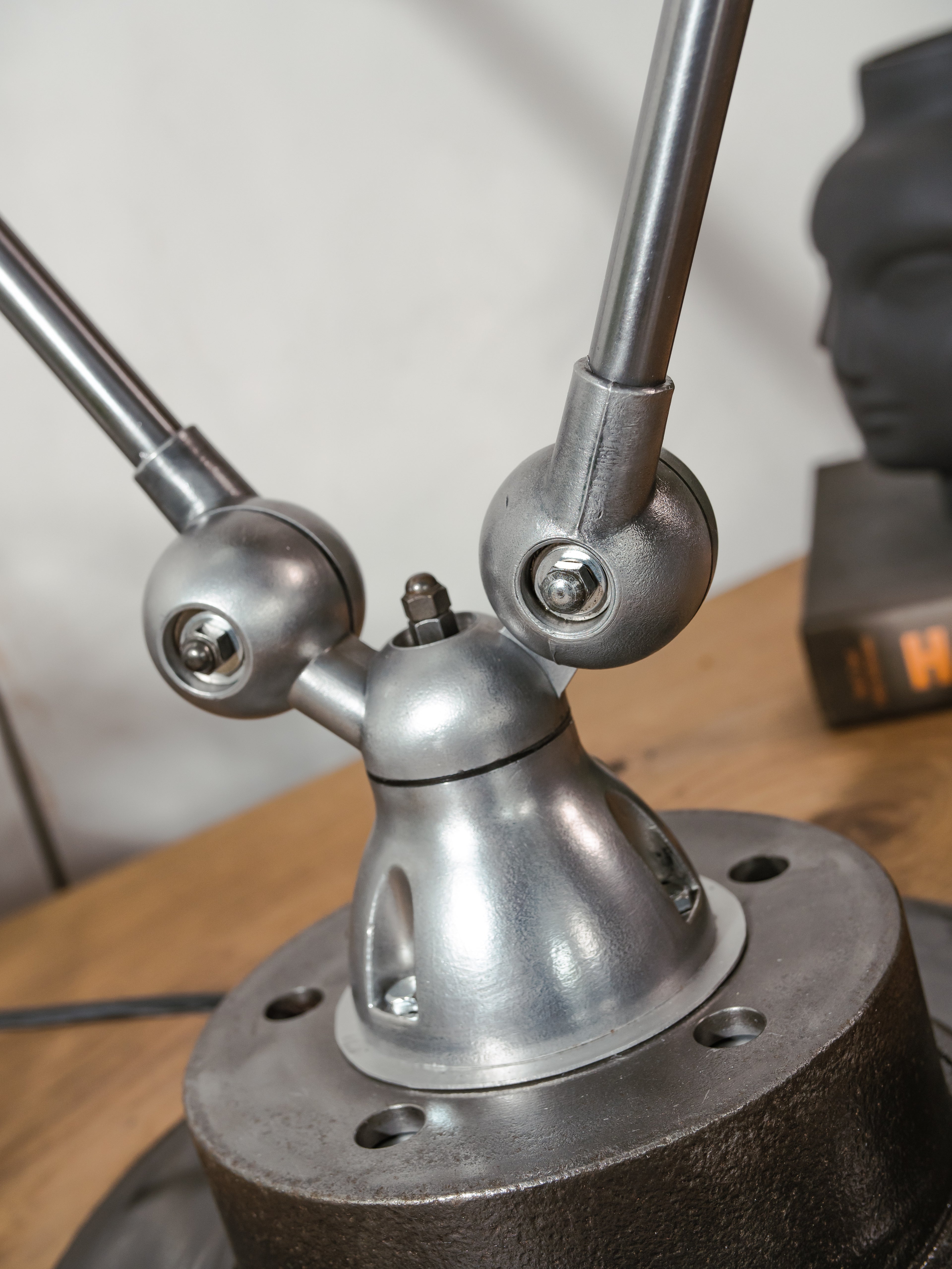 RARE Double Jieldé Lamp,4 Arm Industrial Table Lamp, Restored Polished French Workshop Light, Jean Louis Domecq, Sculptural Desk Lamp