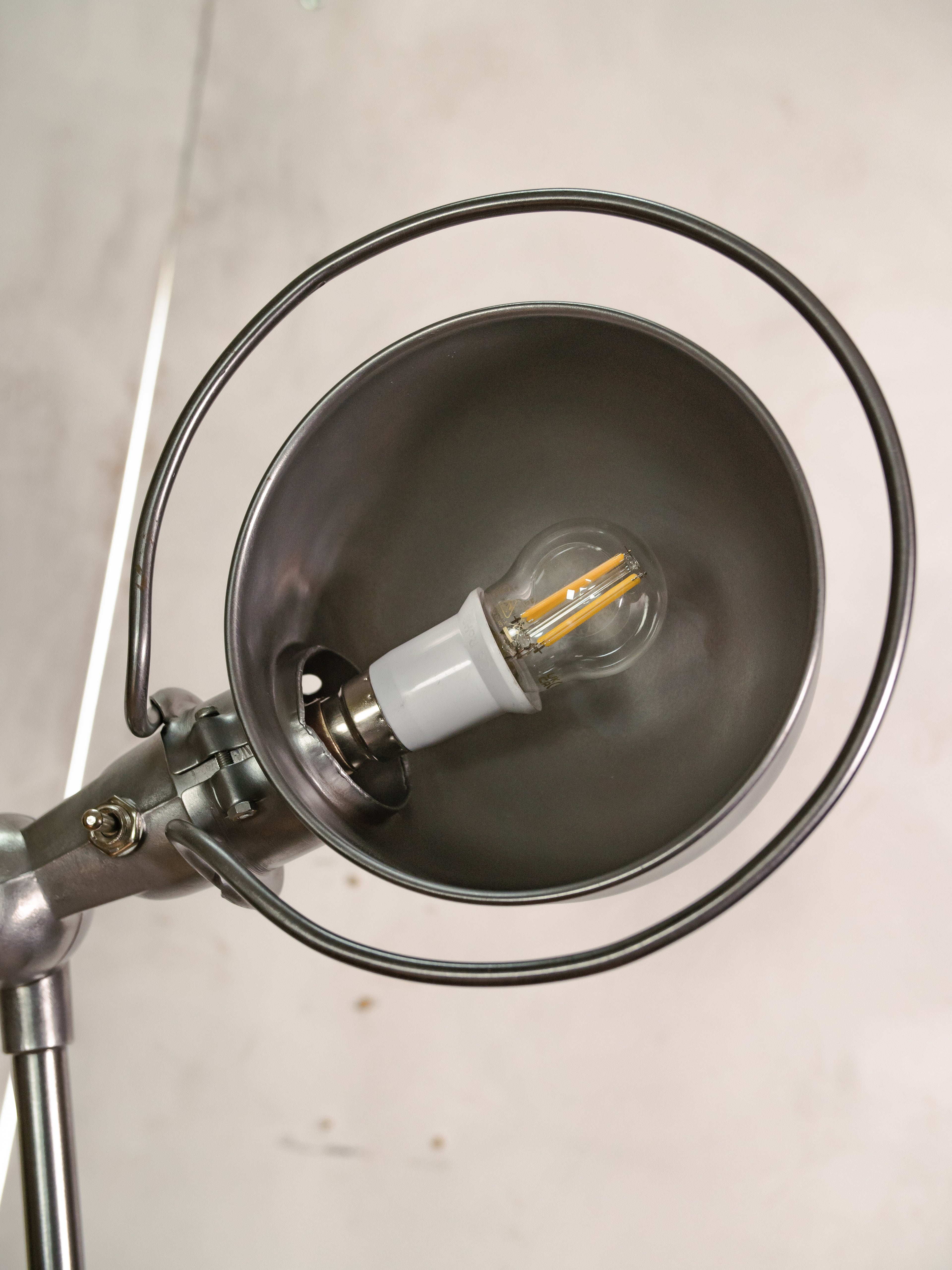 RARE Double Jieldé Lamp,4 Arm Industrial Table Lamp, Restored Polished French Workshop Light, Jean Louis Domecq, Sculptural Desk Lamp