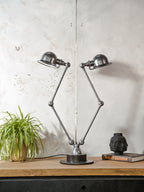 RARE Double Jieldé Lamp,4 Arm Industrial Table Lamp, Restored Polished French Workshop Light, Jean Louis Domecq, Sculptural Desk Lamp