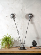 RARE Double Jieldé Lamp,4 Arm Industrial Table Lamp, Restored Polished French Workshop Light, Jean Louis Domecq, Sculptural Desk Lamp