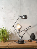RARE Double Jieldé Lamp,4 Arm Industrial Table Lamp, Restored Polished French Workshop Light, Jean Louis Domecq, Sculptural Desk Lamp