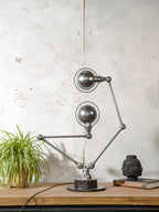 RARE Double Jieldé Lamp,4 Arm Industrial Table Lamp, Restored Polished French Workshop Light, Jean Louis Domecq, Sculptural Desk Lamp