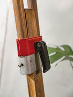 Red Stage Spotlight Floor Lamp on Wooden Surveying Tripod - Retro Upcycled Theatre Light, E27