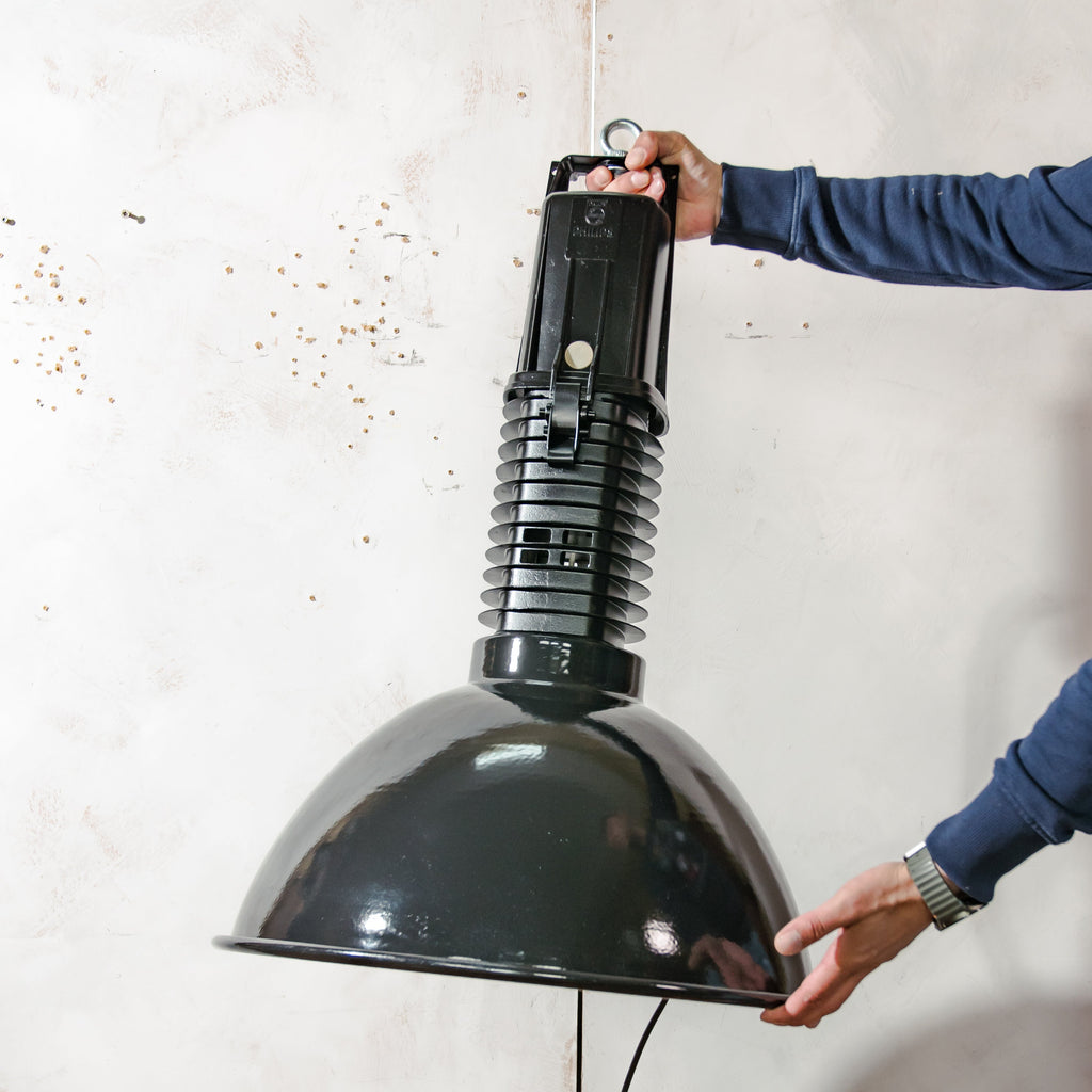 Philips HDK Fabriekslamp hanglamp uit de jaren 50 - XXL zwart emaille industriële verlichting, gemaakt in Nederland - high top & high shade
