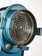 A.E. Cremer Paris Blue Fresnel Theatre Spotlight Floor Lamp | 1950s Studio Light on ori Steel Tripod