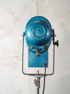 A.E. Cremer Paris Blue Fresnel Theatre Spotlight Floor Lamp | 1950s Studio Light on ori Steel Tripod