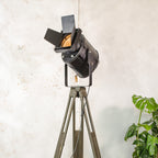 A.E. Cremer Paris Theater Spotlight Vloerlamp | Jaren 50 Barndoor Projector op Bundeswehr Landmeet statief