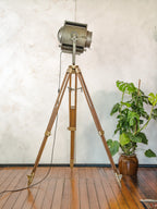 ADB SP.1000 Belgian Theatre Spotlight Floor Lamp | 1960s 1KW Stage Light on Wild Heerbrugg Surveyor's Tripod