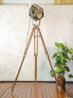 ADB SP.1000 Belgian Theatre Spotlight Floor Lamp | 1960s 1KW Stage Light on Wild Heerbrugg Surveyor's Tripod