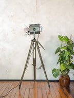 ADB BU.5 Belgian Studio Spotlight Floor Lamp | 1960s Stage Light on Ertel-Werk Bundeswehr Field Tripod