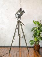 ADB BU.5 Belgian Studio Spotlight Floor Lamp | 1960s Stage Light on Ertel-Werk Bundeswehr Field Tripod