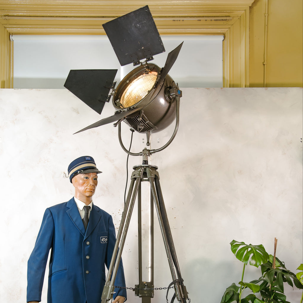 Mole Richardson 612 "Sputnik" Hollywood Film Spotlight | 1950s Bayerischer Rundfunk Studio Light on Bundeswehr Tripod