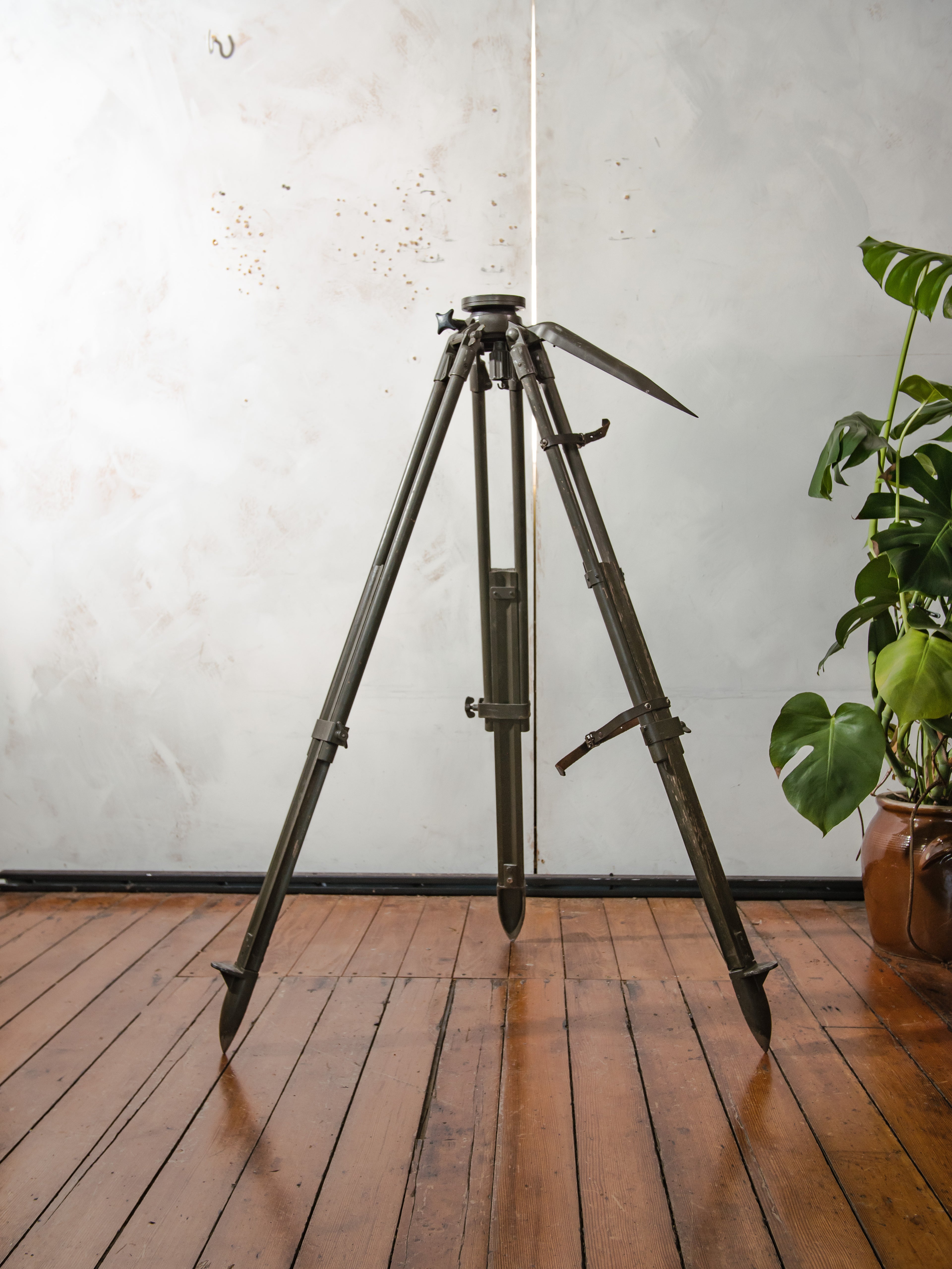 Vintage Bundeswehr Wooden Field Tripod by Ertel-Werk | German Army Surveyor's Stand with Ball Joint