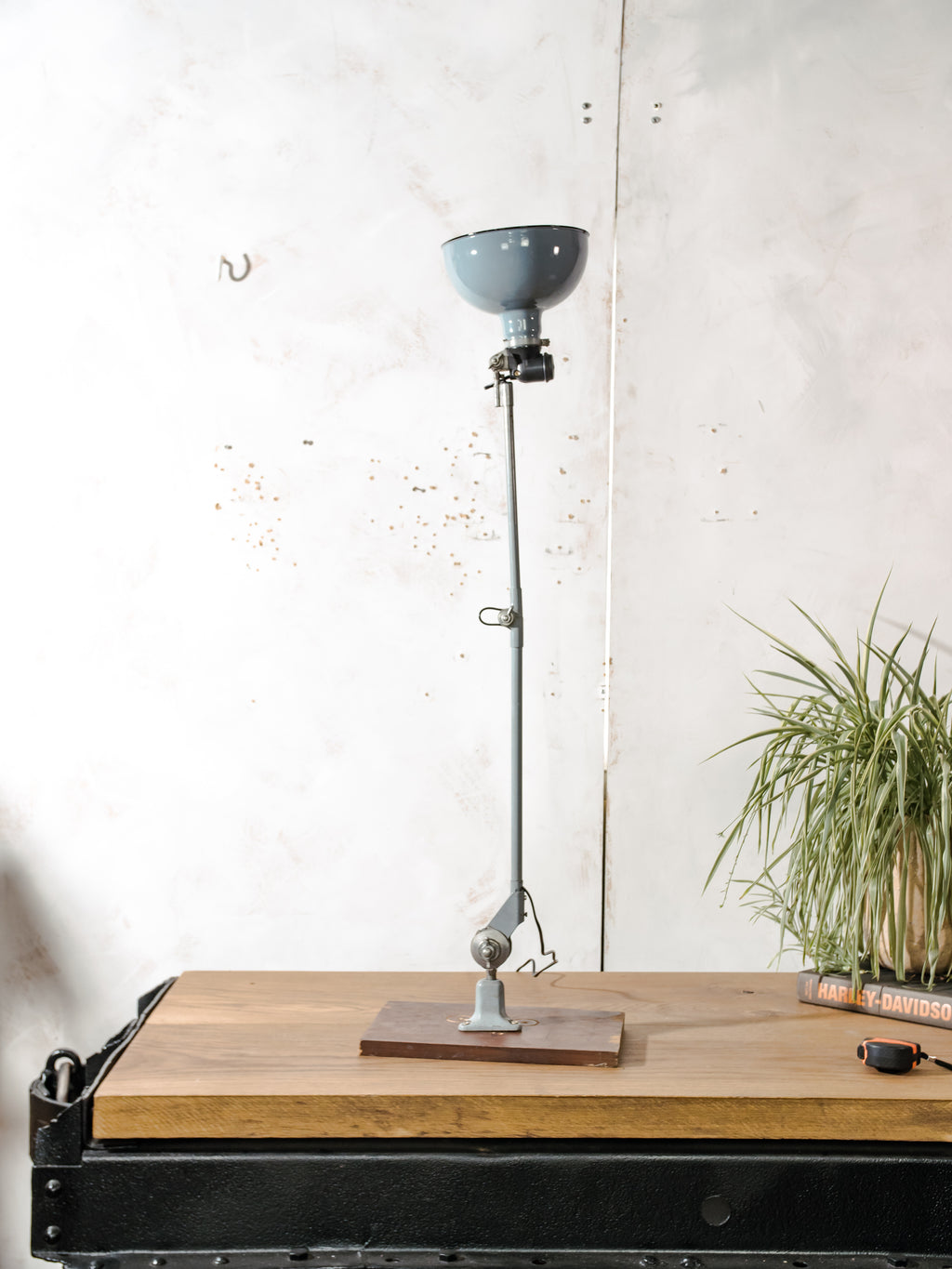 Rademacher Task Lamp | 1930s German Wall or Desk Work Lamp, Blue-Grey Enamel shade