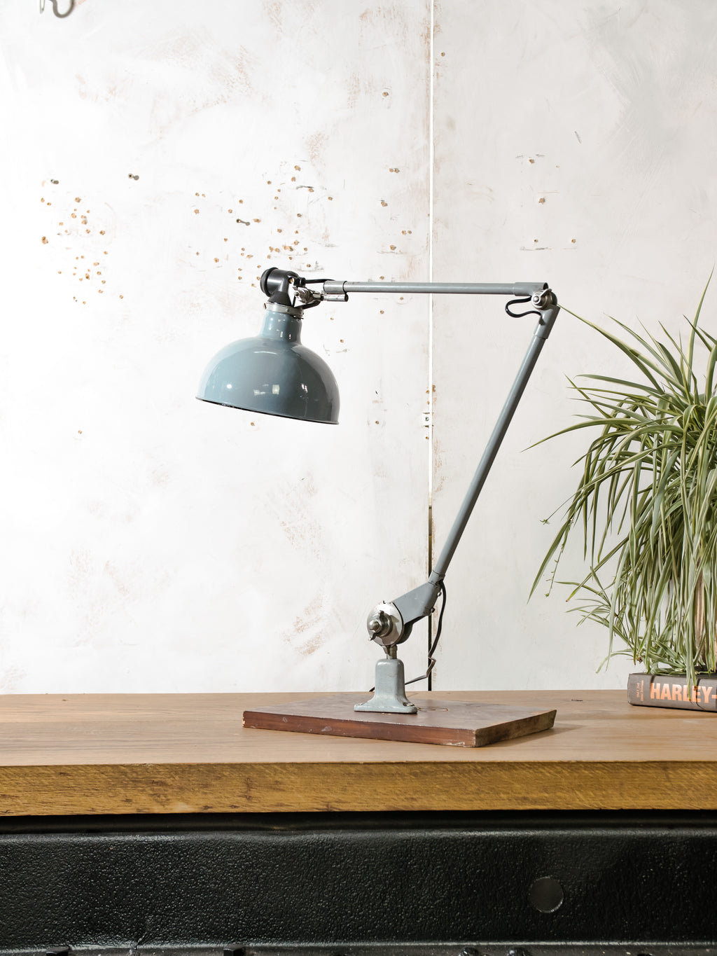 Rademacher Task Lamp | 1930s German Wall or Desk Work Lamp, Blue-Grey Enamel shade