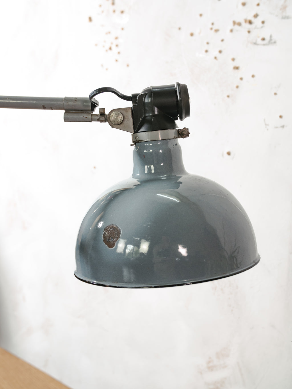 Rademacher Task Lamp | 1930s German Wall or Desk Work Lamp, Blue-Grey Enamel shade
