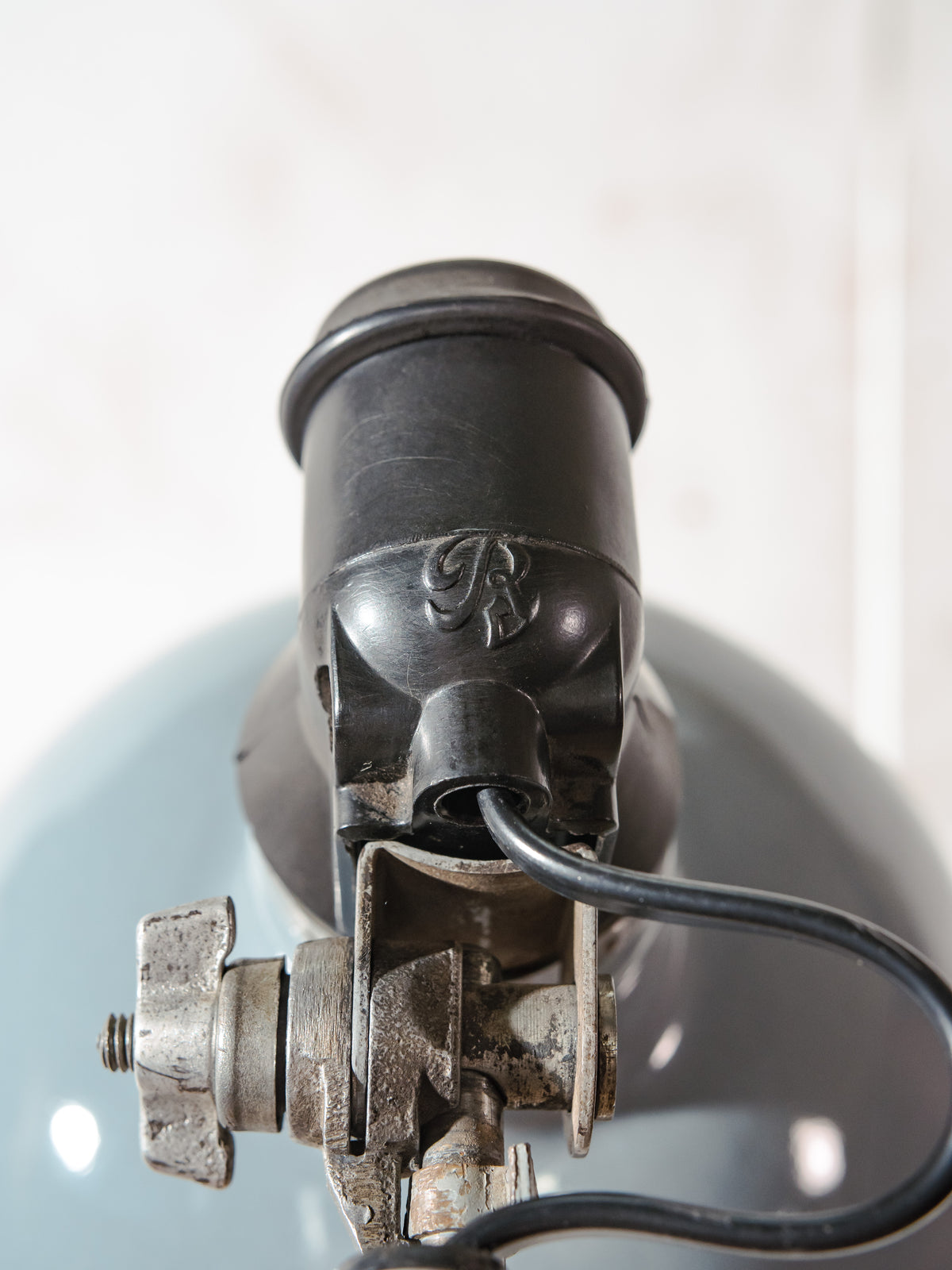 Rademacher Task Lamp | 1930s German Wall or Desk Work Lamp, Blue-Grey Enamel shade