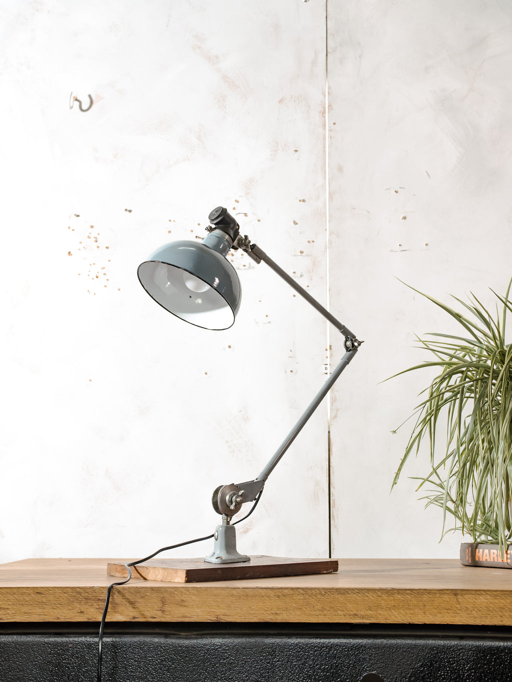 Rademacher Task Lamp | 1930s German Wall or Desk Work Lamp, Blue-Grey Enamel shade