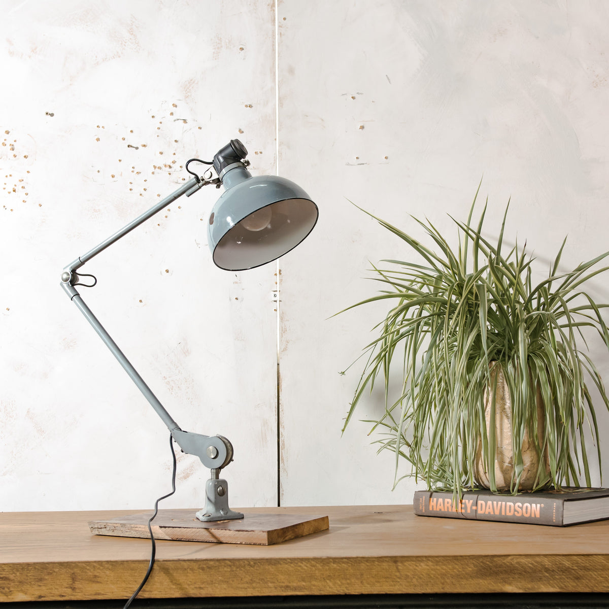 Rademacher Task Lamp | 1930s German Wall or Desk Work Lamp, Blue-Grey Enamel shade