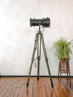 Black Strand Electric Patt 23N Follow Spotlight Floor Lamp | 1960s Theatre Stage Light in Original Paint on Ertel-Werk Bundeswehr Tripod
