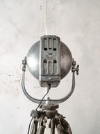 Bead-Blasted Strand Electric Patt 23 “Pig Nose” Spotlight Floor Lamp | 1960s Raw Aluminium Stage Light on Ertel-Werk Bundeswehr Tripod