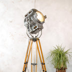 ARRI 2KW Fresnel Cinema Spotlight Floor Lamp | 1950s Arnold & Richter Munich in Original Grey Paint on Original ARRI Wooden Tripod