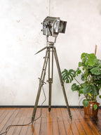 VEB Narva Theatre Spotlight Floor Lamp | East German GDR Stage Light on Ertel-Werk Bundeswehr Tripod
