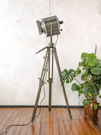 VEB Narva Theatre Spotlight Floor Lamp | East German GDR Stage Light on Ertel-Werk Bundeswehr Tripod