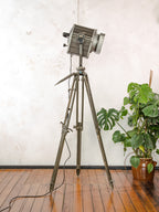 VEB Narva Theatre Spotlight Floor Lamp | East German GDR Stage Light on Ertel-Werk Bundeswehr Tripod