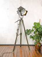 VEB Narva Theatre Spotlight Floor Lamp | East German GDR Stage Light on Ertel-Werk Bundeswehr Tripod