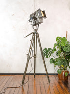 VEB Narva Theatre Spotlight Floor Lamp | East German GDR Stage Light on Ertel-Werk Bundeswehr Tripod