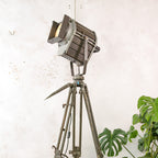 VEB Narva Theatre Spotlight Floor Lamp | East German GDR Stage Light on Ertel-Werk Bundeswehr Tripod