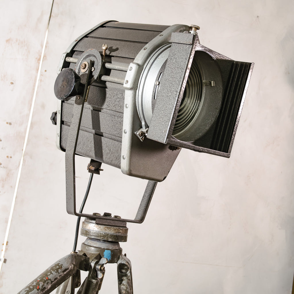 VEB Narva Theatre Spotlight Floor Lamp | East German GDR Stage Light on Ertel-Werk Bundeswehr Tripod