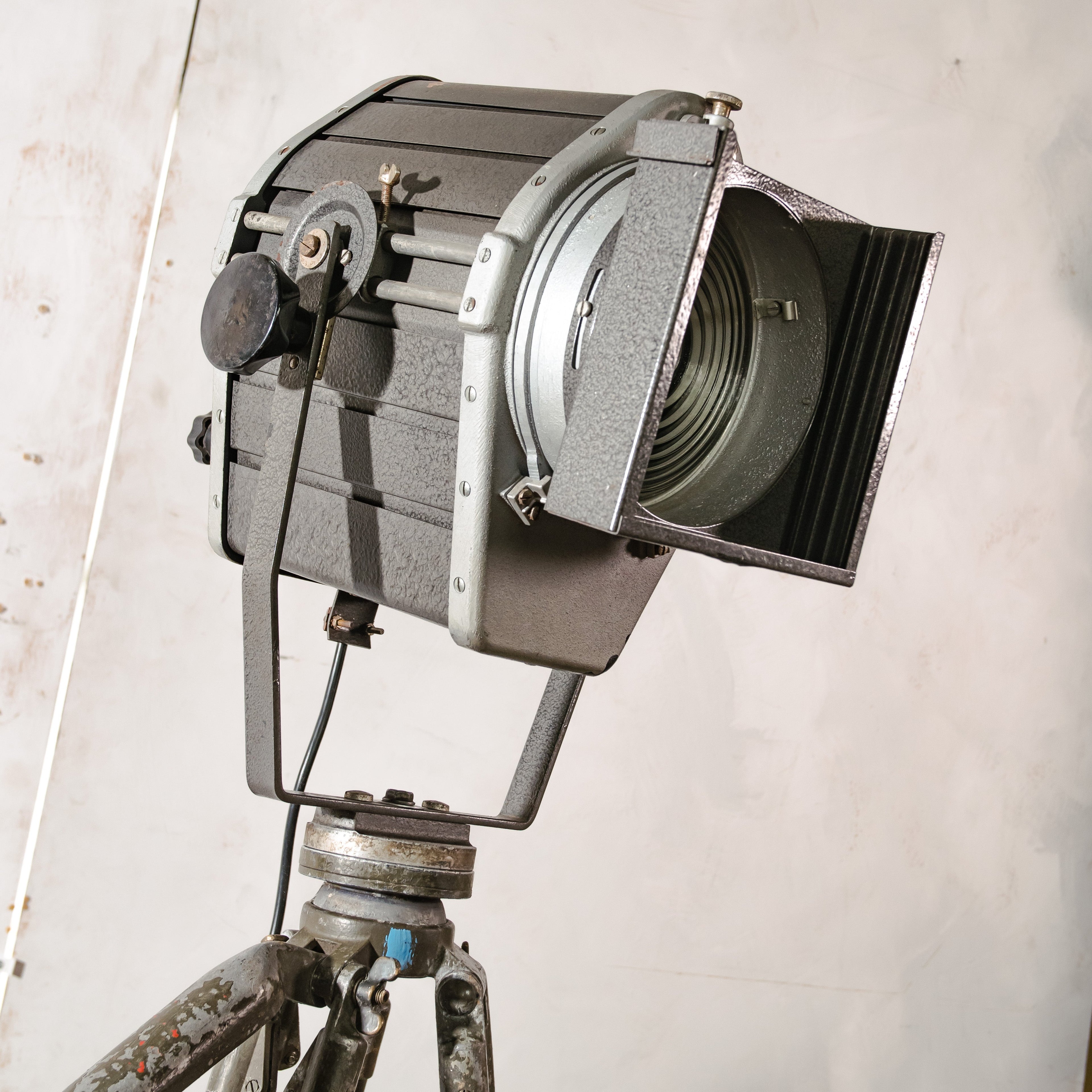 VEB Narva Theatre Spotlight Floor Lamp | East German GDR Stage Light on Ertel-Werk Bundeswehr Tripod