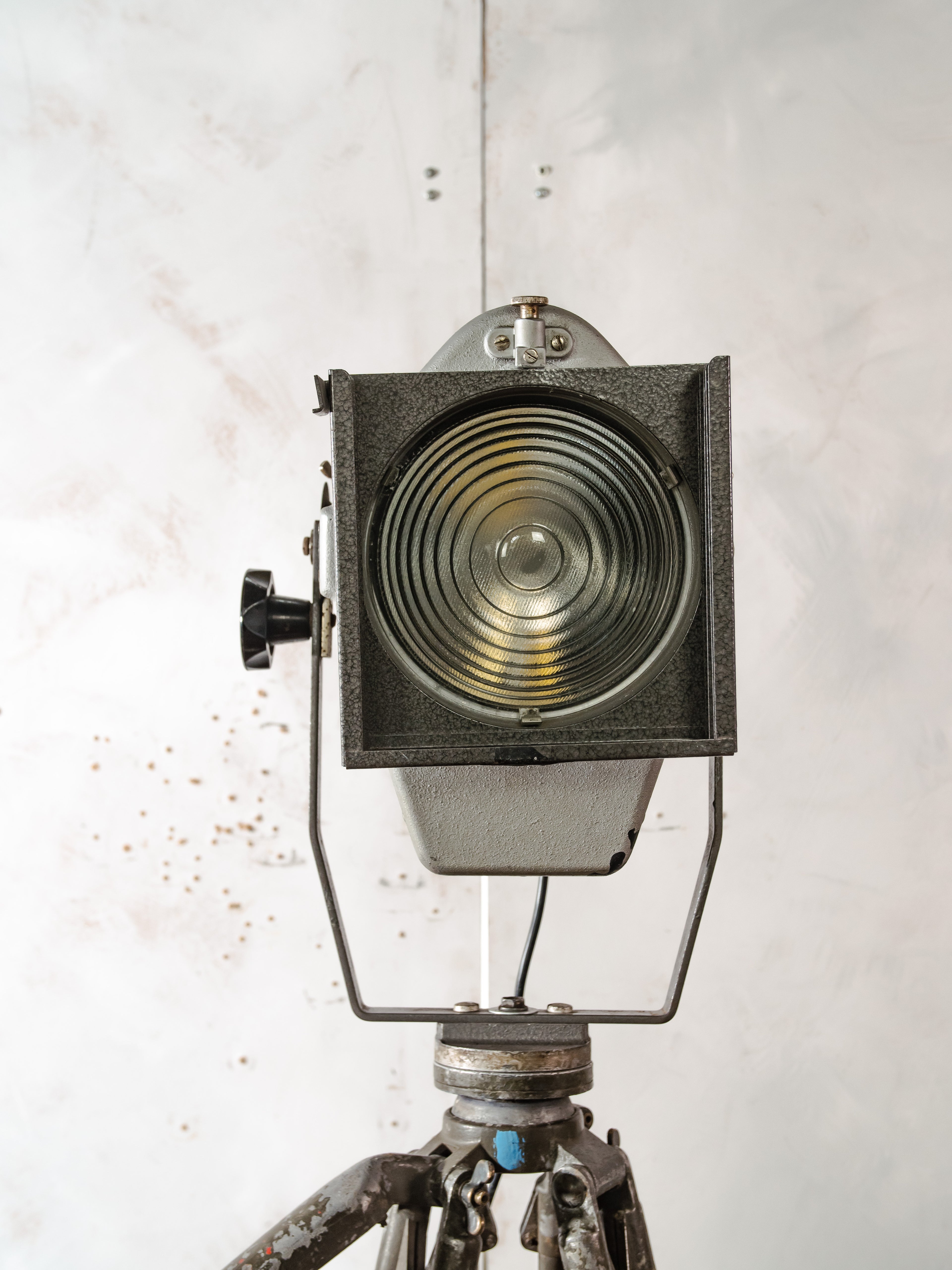 VEB Narva Theatre Spotlight Floor Lamp | East German GDR Stage Light on Ertel-Werk Bundeswehr Tripod