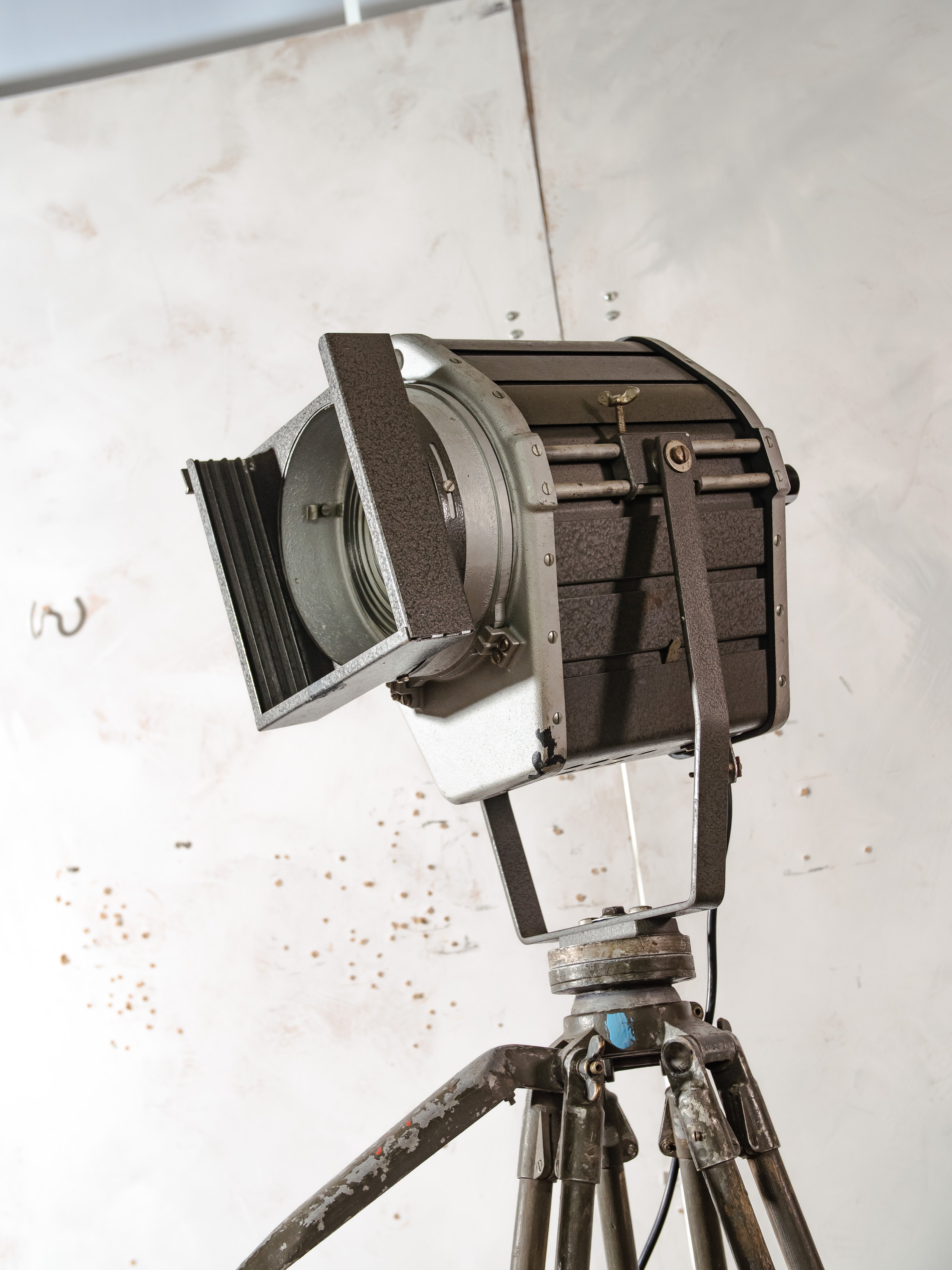 VEB Narva Theatre Spotlight Floor Lamp | East German GDR Stage Light on Ertel-Werk Bundeswehr Tripod