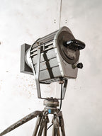 VEB Narva Theatre Spotlight Floor Lamp | East German GDR Stage Light on Ertel-Werk Bundeswehr Tripod
