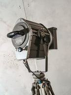VEB Narva Theatre Spotlight Floor Lamp | East German GDR Stage Light on Ertel-Werk Bundeswehr Tripod