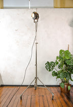 LITA Theatre Spotlight Floor Lamp | 1950s French Fresnel Projector on Rare Original Rolling Tripod
