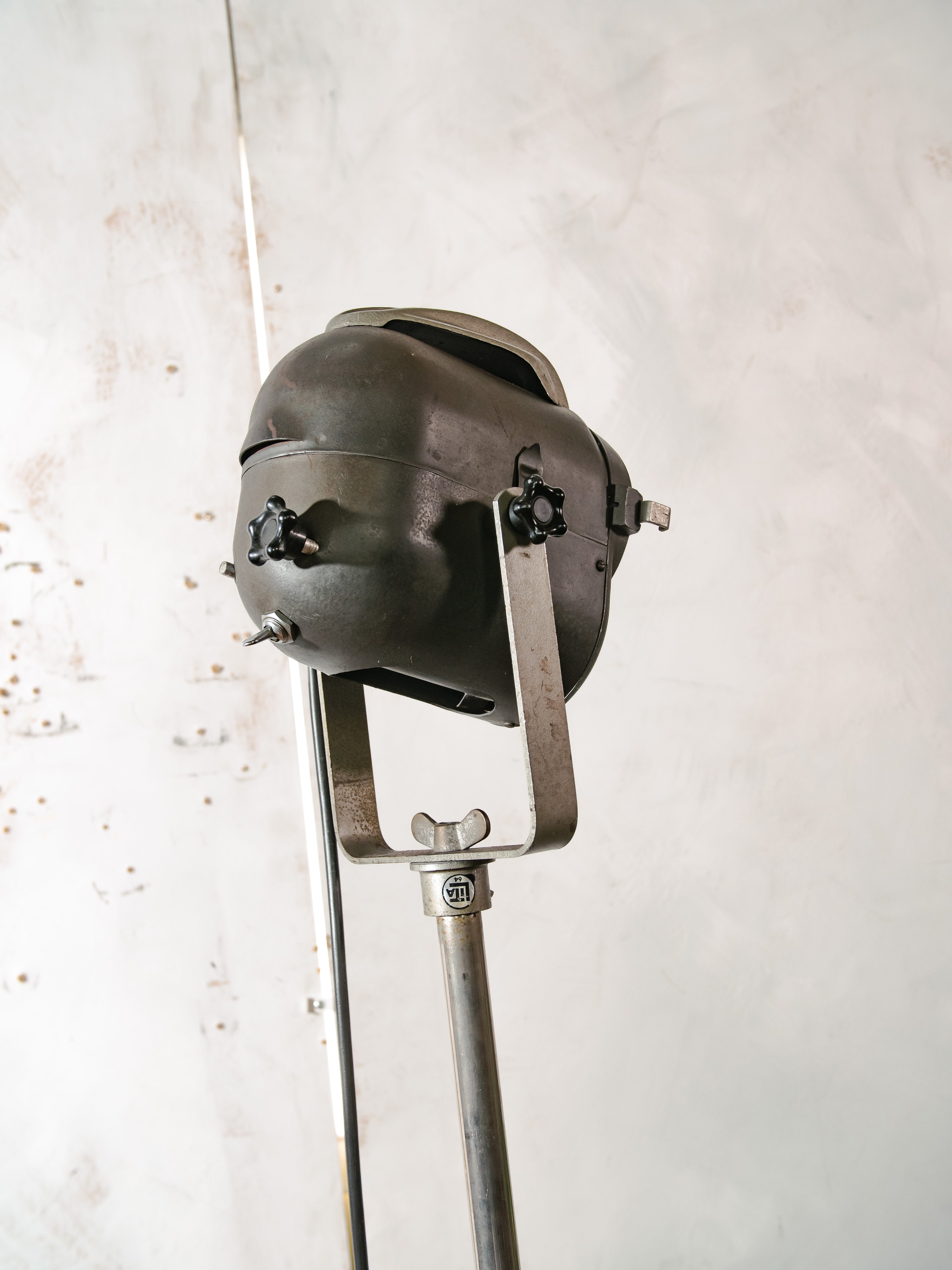 LITA Theatre Spotlight Floor Lamp | 1950s French Fresnel Projector on Rare Original Rolling Tripod