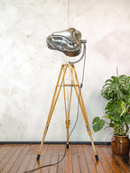 Polished Surgical Spotlight Heraeus Hanaulux London Floor Lamp | Army Crutch Tripod | Blue Lenses | Upcycled Hospital Light | Statement Lamp