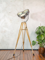 Polished Surgical Spotlight Heraeus Hanaulux London Floor Lamp | Army Crutch Tripod | Blue Lenses | Upcycled Hospital Light | Statement Lamp