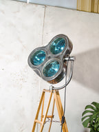 Polished Surgical Spotlight Heraeus Hanaulux London Floor Lamp | Army Crutch Tripod | Blue Lenses | Upcycled Hospital Light | Statement Lamp