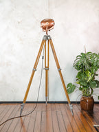 Vintage Strand Electric Patt 123 theaterspot vloerlamp | Industriële statief podiumlamp | Rood koper | Loft decor