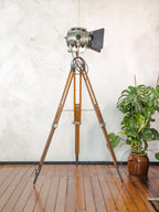 Bardwell McAlister 1950s Hollywood Keg Light Floor Lamp | Fresnel Lens | Barndoors | Vintage Tripod | Rewired E27 | Film Studio Spotlight